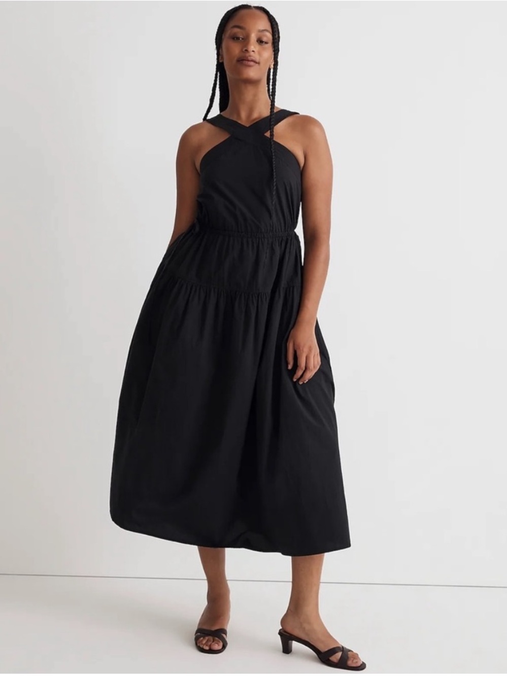 Madewell Black 100% Cotton Poplin Halter Tiered Midi Sun Dress Size 6 NWT